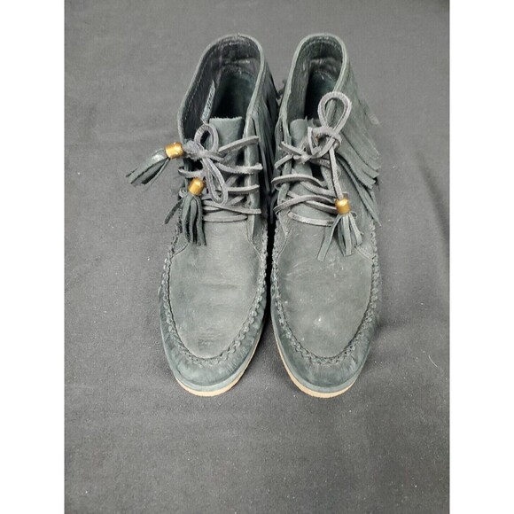 Ugg Caleb Bootie Women's SZ 7.5 Black Suede Tassel Fringe Moccasin Ankle Wedge - Picture 2 of 6